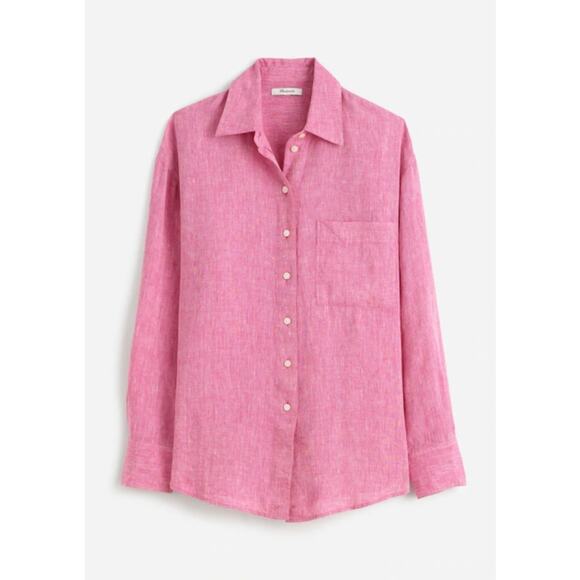 Madewell NWT Women’s Fuchsia 100% Linen Oversized Button Up Shirt size Small - Picture 9 of 9